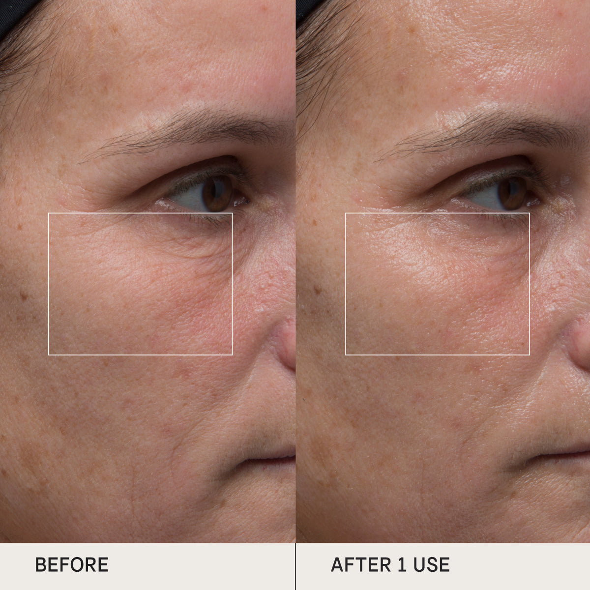 Before and after of skin using the Tatcha Serum Stick for clinical tests