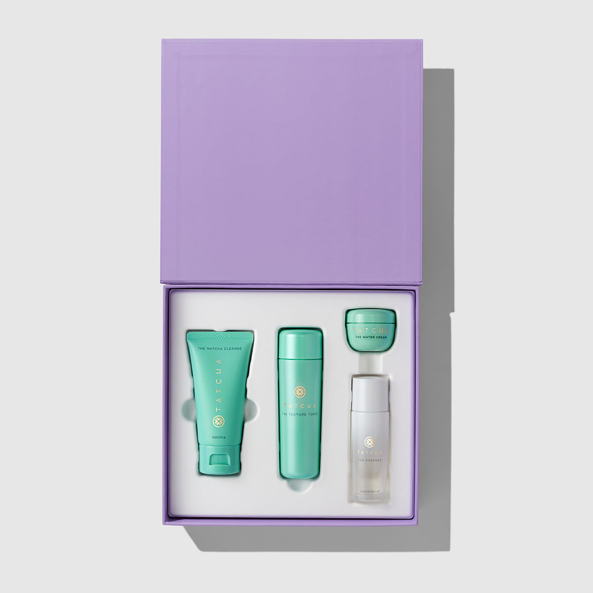 The Matcha Cleanse, The Texture Tonic, The Water Cream and The Essence in mini