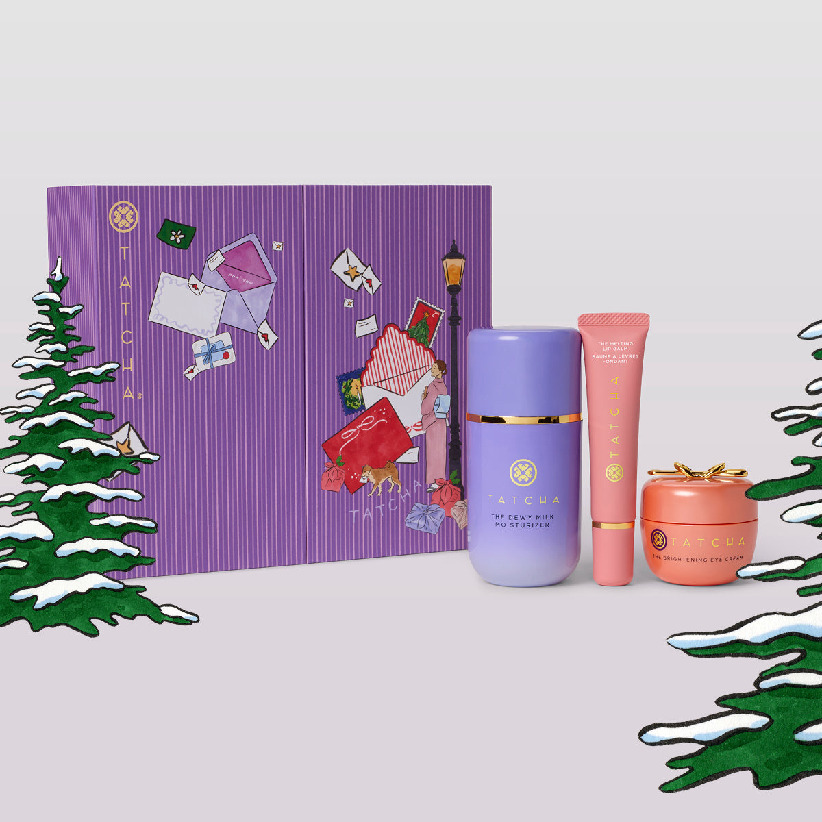 Dewy, Bright & Glossy Set from Tatcha: The Dewy Milk Moisturizer, Melting Lip Balm, and Brightening Eye Cream