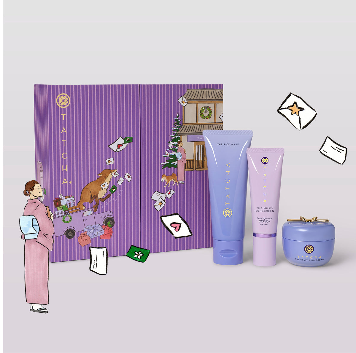 Dewy Glow & Protect Set from Tatcha: The Rice Wash, Milky Sunscreen, and Dewy Milk Moisturizer