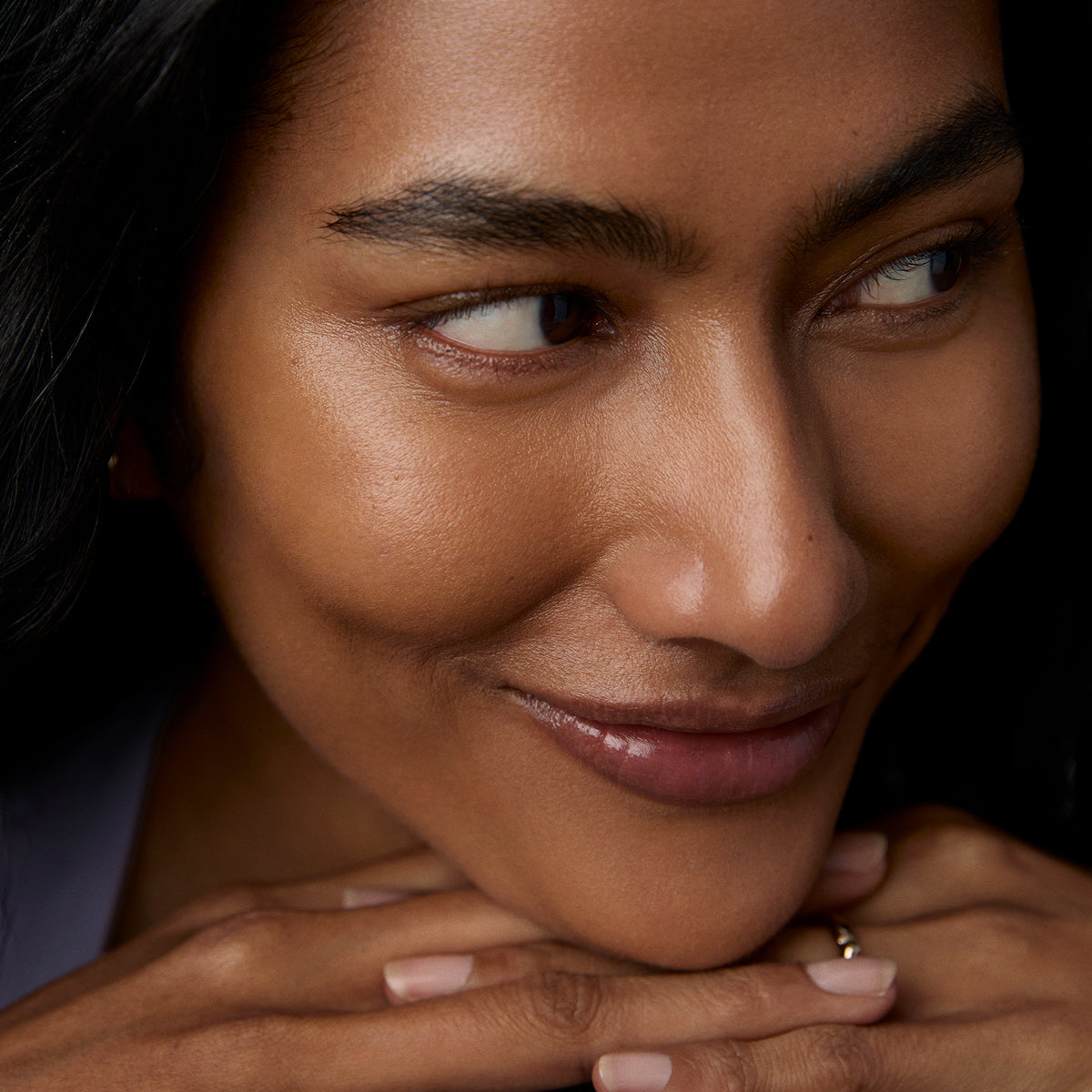 Model skin finish after using the Tatcha Dewy Skin Cream