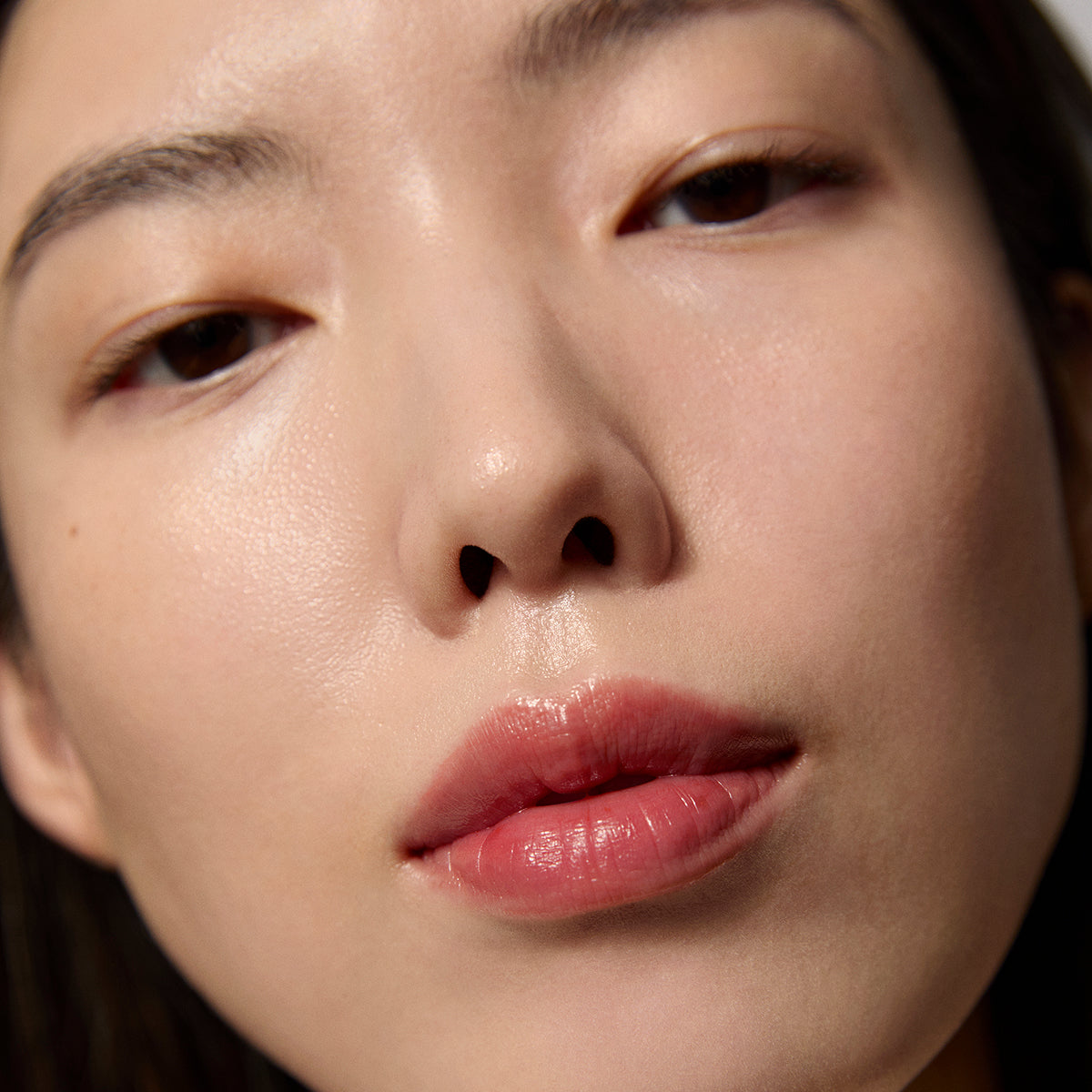 The Kissu Lip Mask in Japanese Maple Red swatched on the lips