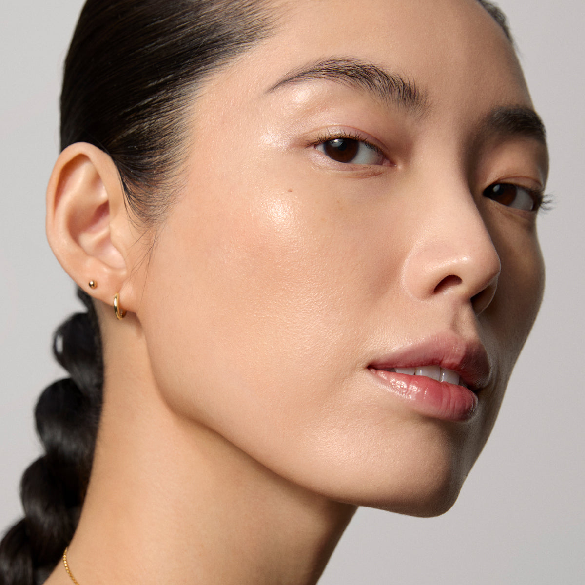 Model skin finish after using the Tatcha Longevity Memory Cream
