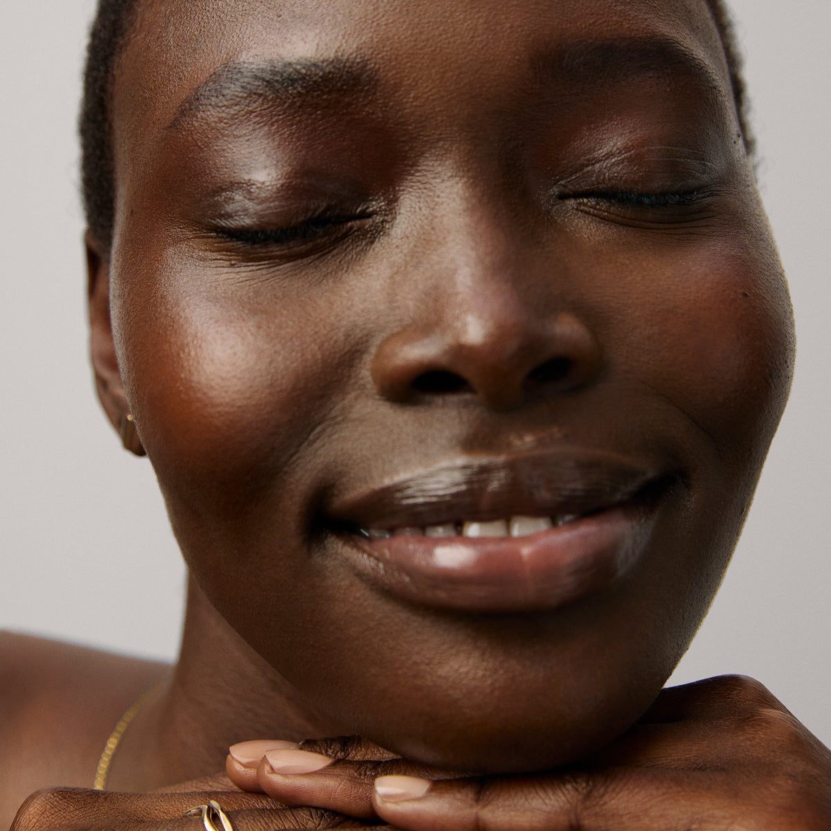 Model skin finish after using the Tatcha Longevity Serum